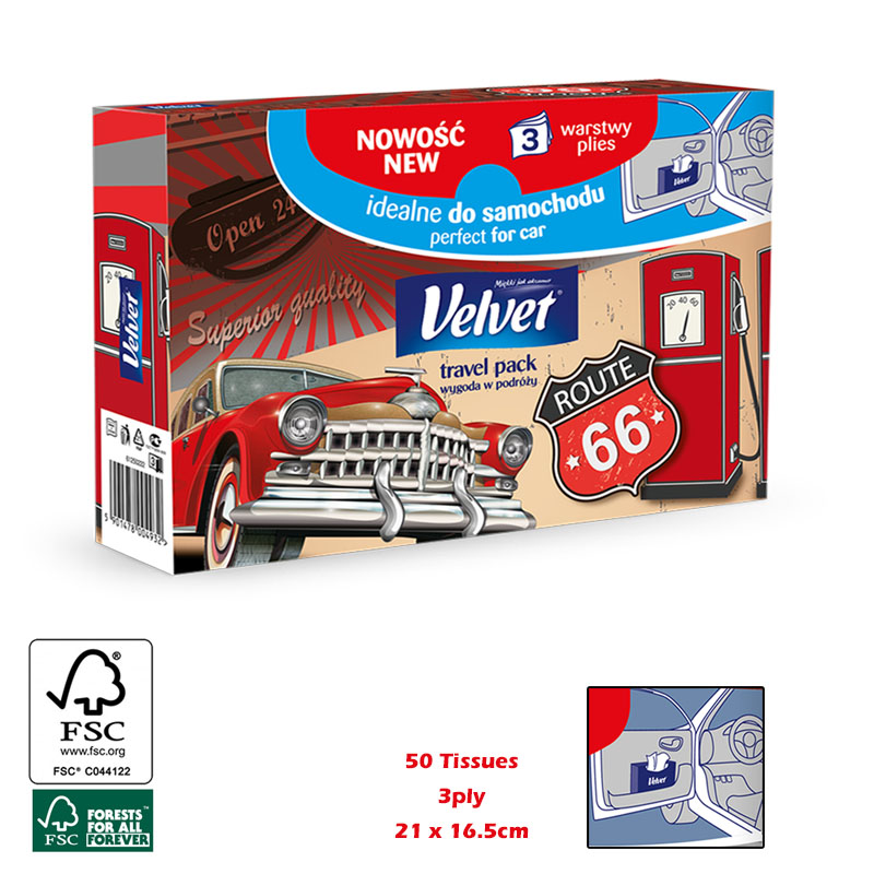 VELVETCARE CAR TRAVEL TISSUES X50PCS