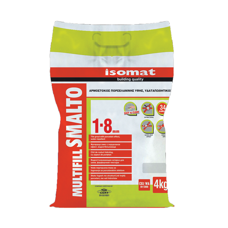 ISOMAT SMALTO 1-8 WATER REPELLENT TILE GROUT WITH PORCELAIN EFFECT LIGHT GREY 4KG