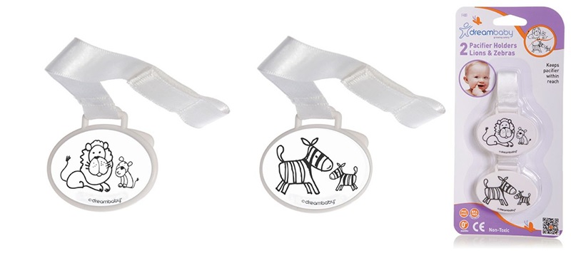 DREAMBABY PACIFIER HOLDER LION & ZEBRA