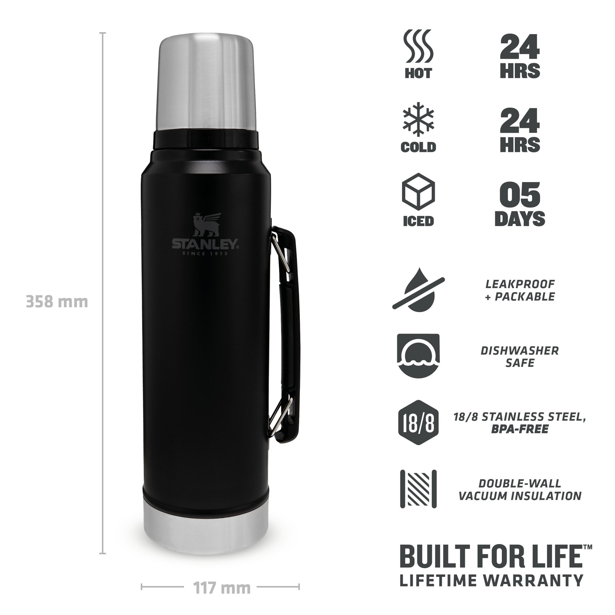 STANLEY CLASSIC LEGENTARY BOTTLE BLACK 1LTR