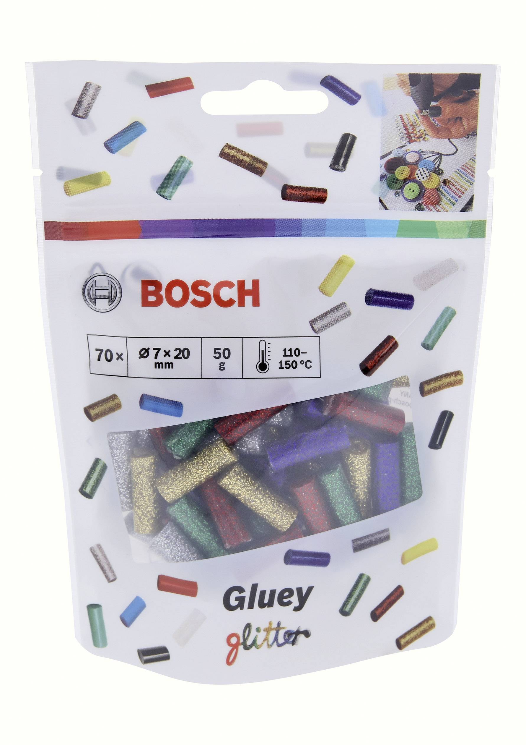 BOSCH GLUEY COLOUR GLITTER GLUE STICKS 70PCS