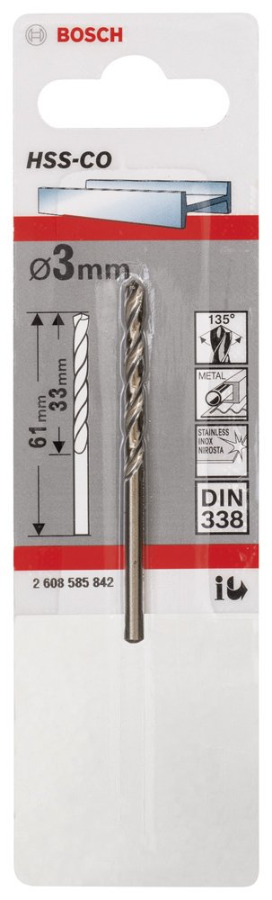 BOSCH HSS-TIN METAL DRILLDIN 338 3 X 33 X 61 MM