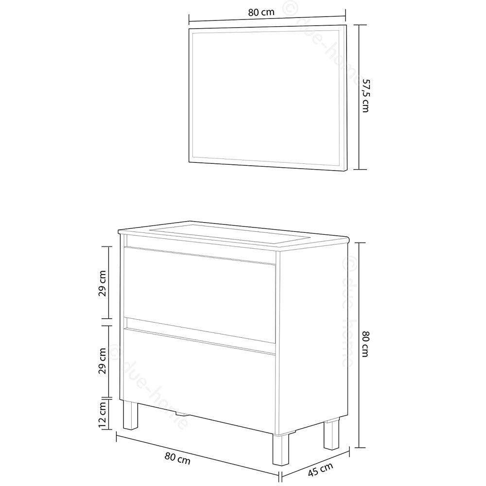 FORES DAKOTA CABINET 2 DRAWERS+MIRROR+SINK 80X45X80CM