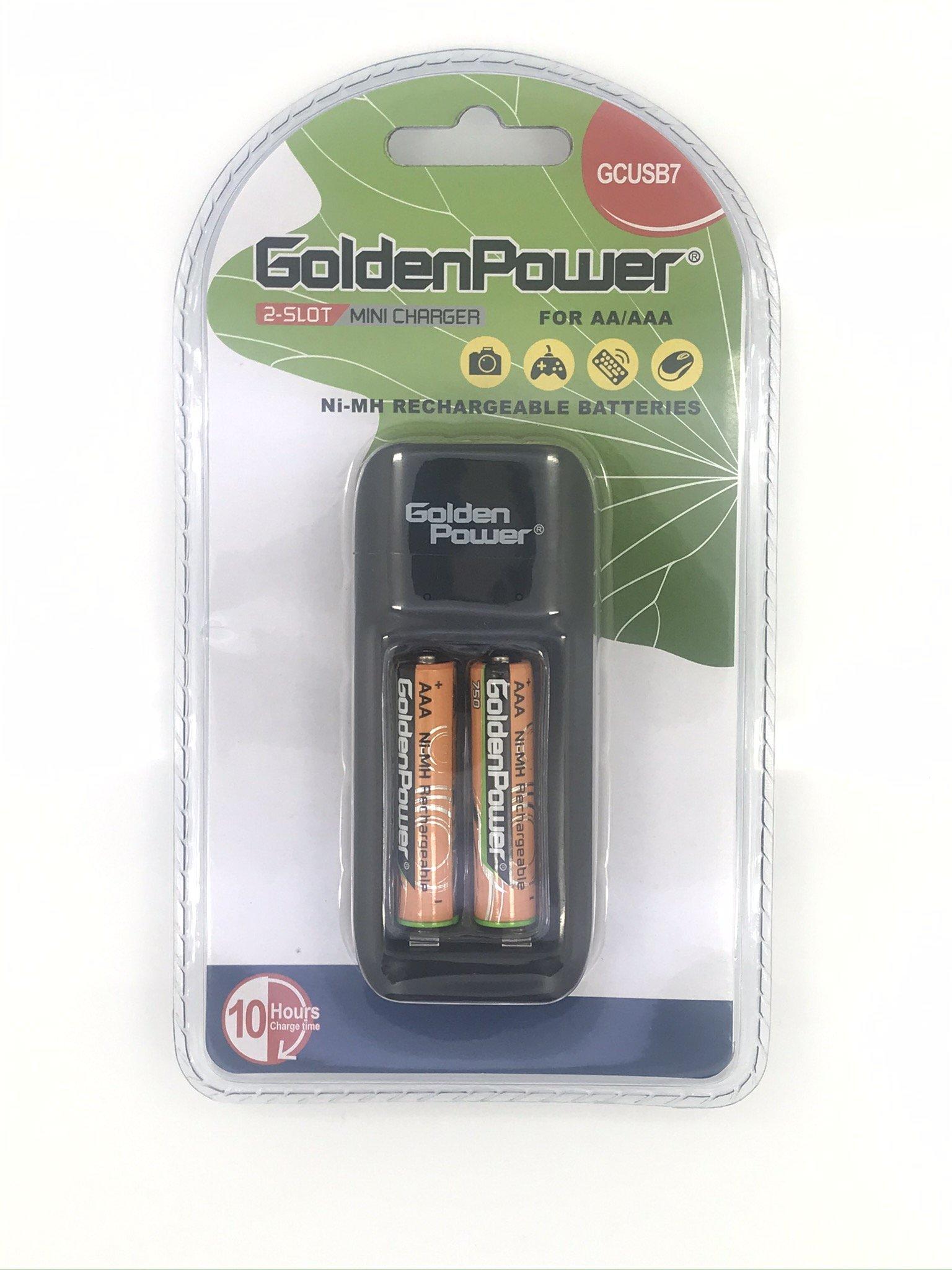 GOLDEN POWER CHARGER FOR AA & AAA BATTERIES- 2PCS AAA 750 MAH MiMH BATTERIES