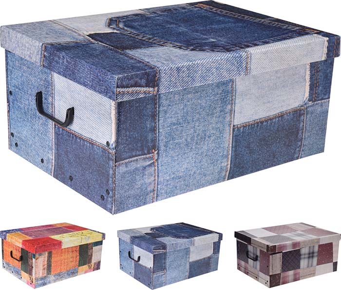 BOX CARTON FABRIC DESIGN 51X37X24CM 3 ASSORTED COLORS