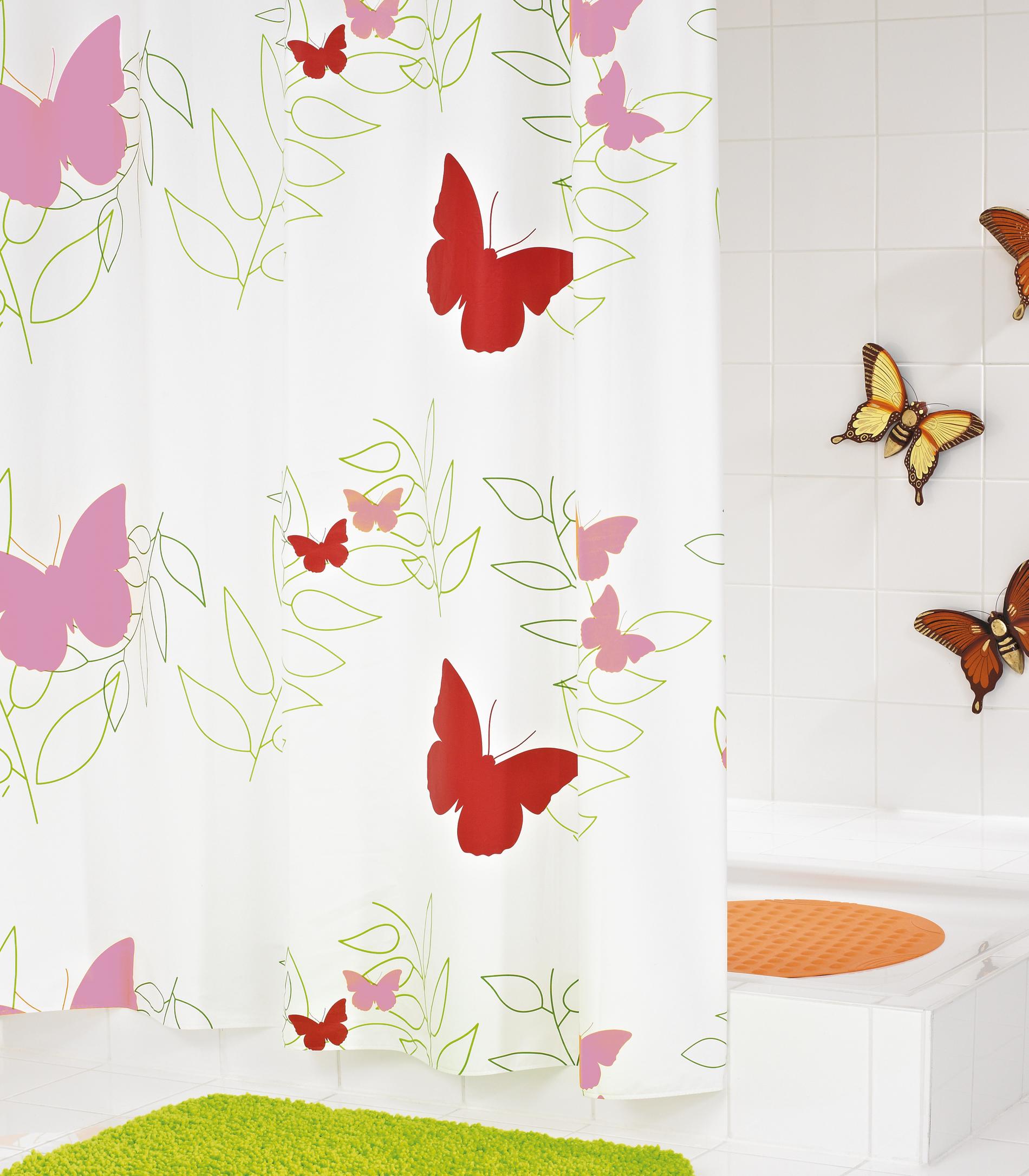 SHOWER CURTAIN VINYL 180X200 CM BUTTERFLIES RED