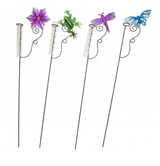 GARDEN ANIMAL & FLOWER RAIN GAUGES 4 ASSORTED DESIGNS