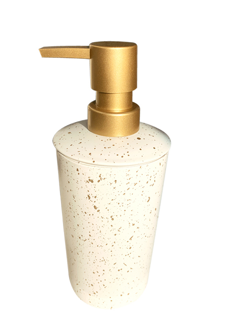 SOAP DISPENSER WHITE SPECKLE GOLD METALS