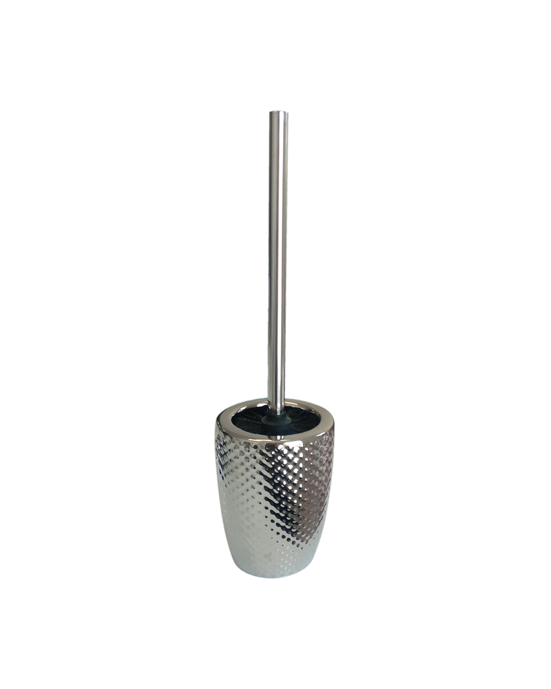 TOILET BRUSH METAL/SILVER CERAMIC HAMMERED