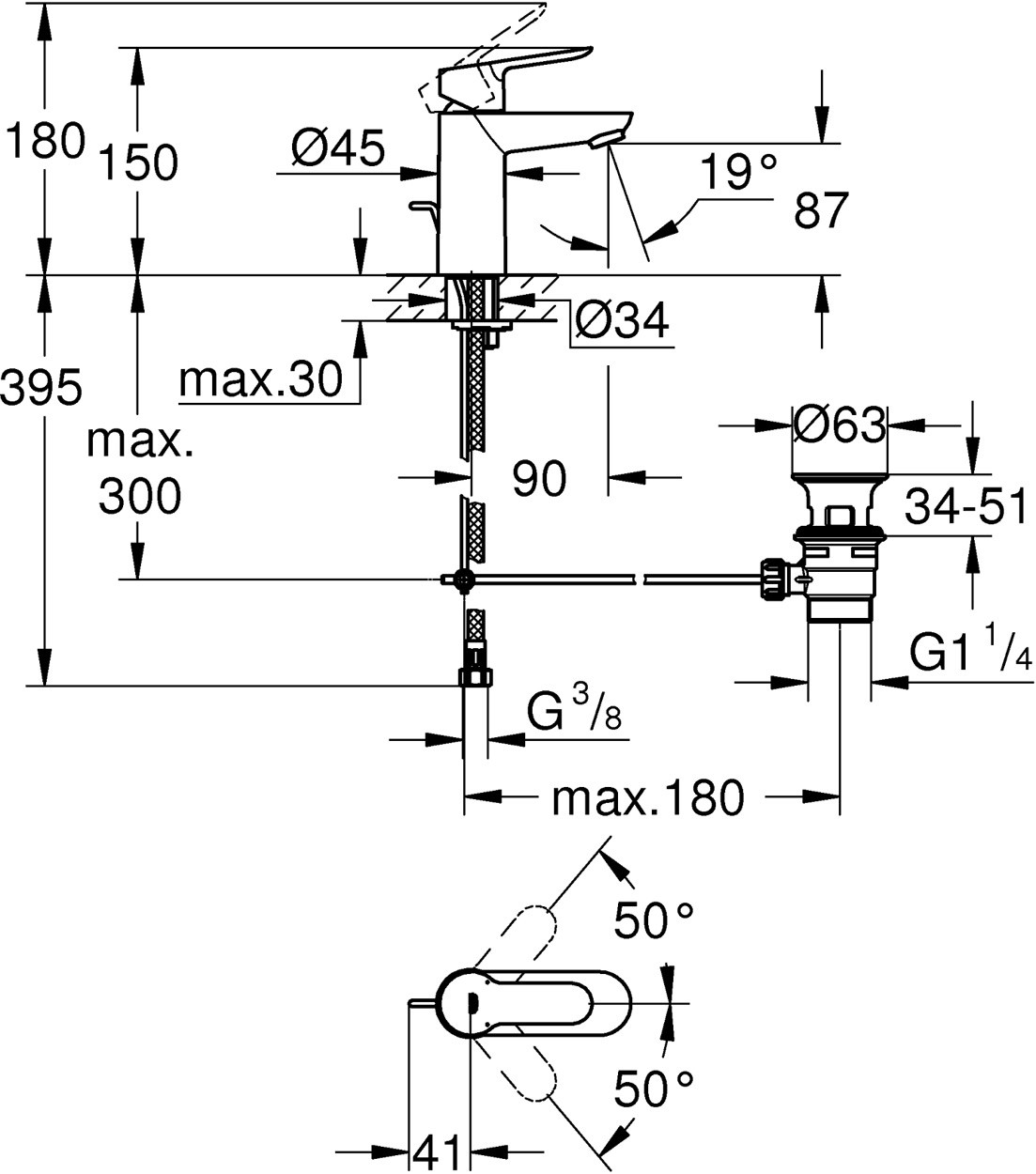 GROHE START EDGE SINGLE-LEVER BASIN MIXER 1/2″ S-SIZE