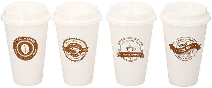 TRAVEL MUG 450ML 4 ASSORTED DESIGNS PLASTIC