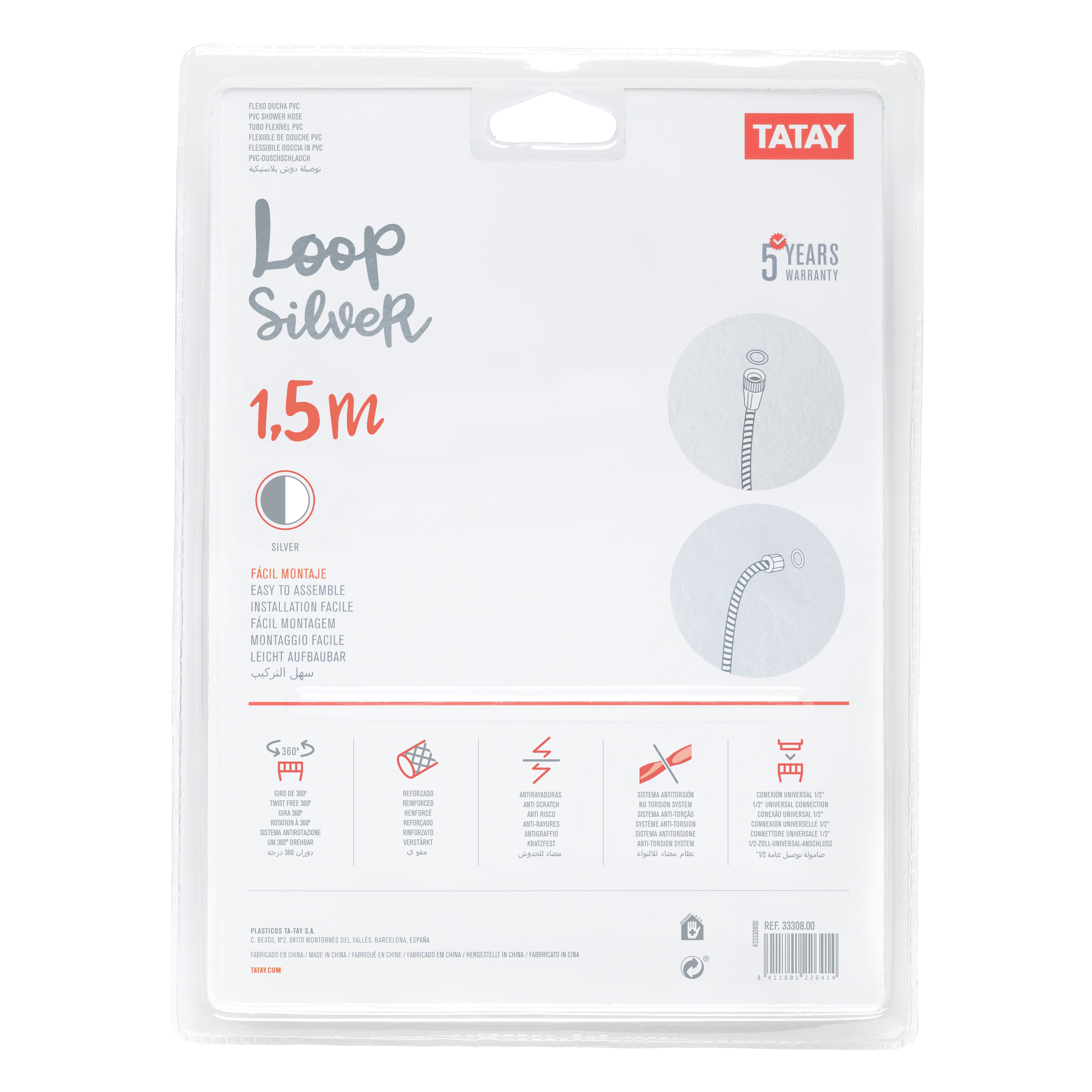 TATAY SHOWER HOSE LOOP SILVER 1.5M