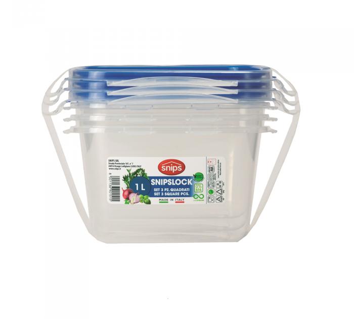 SNIPSLOCK FOOD CONTAINER SQUARE 1L 3PCS