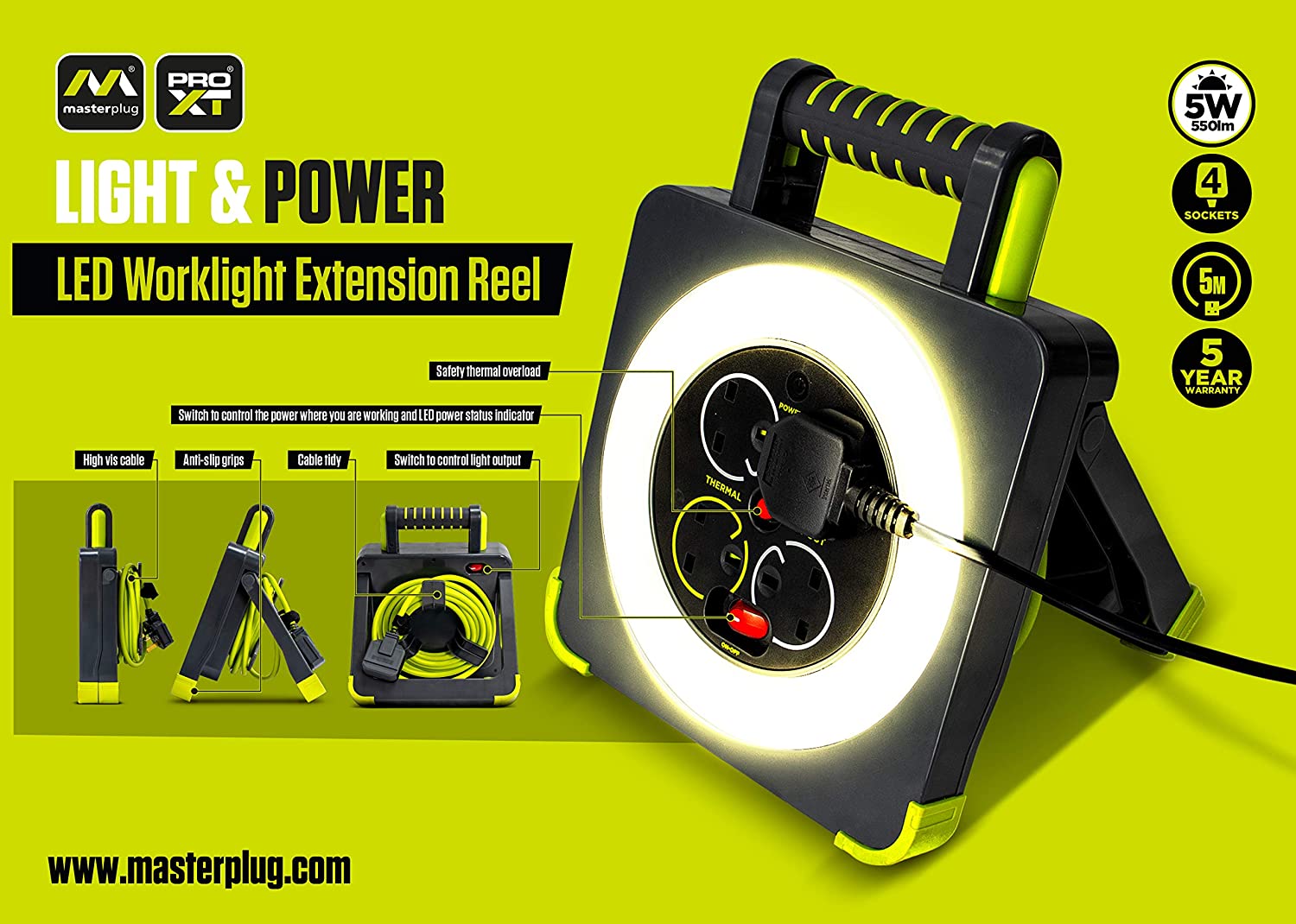 BG MASTERPLUG LED EXTENSION REEL 5M 4 GANGS