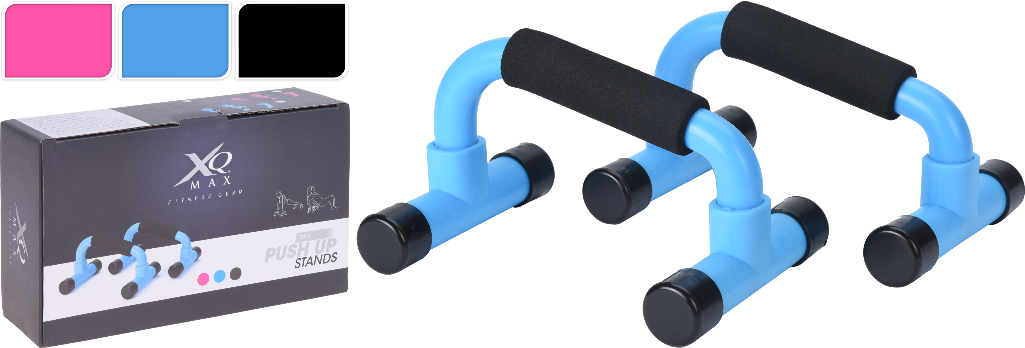 XQ MAX PUSH UP BAR 2PCS PP 3ASSORTED COLORS