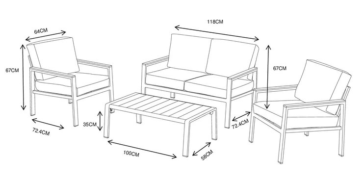 TOULOUSE 2 SEAT SOFA SET 4PCS - WHITE