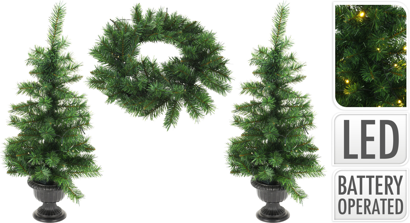 XMAS TREE AND WREATH WITH LED SET OF 3PCS