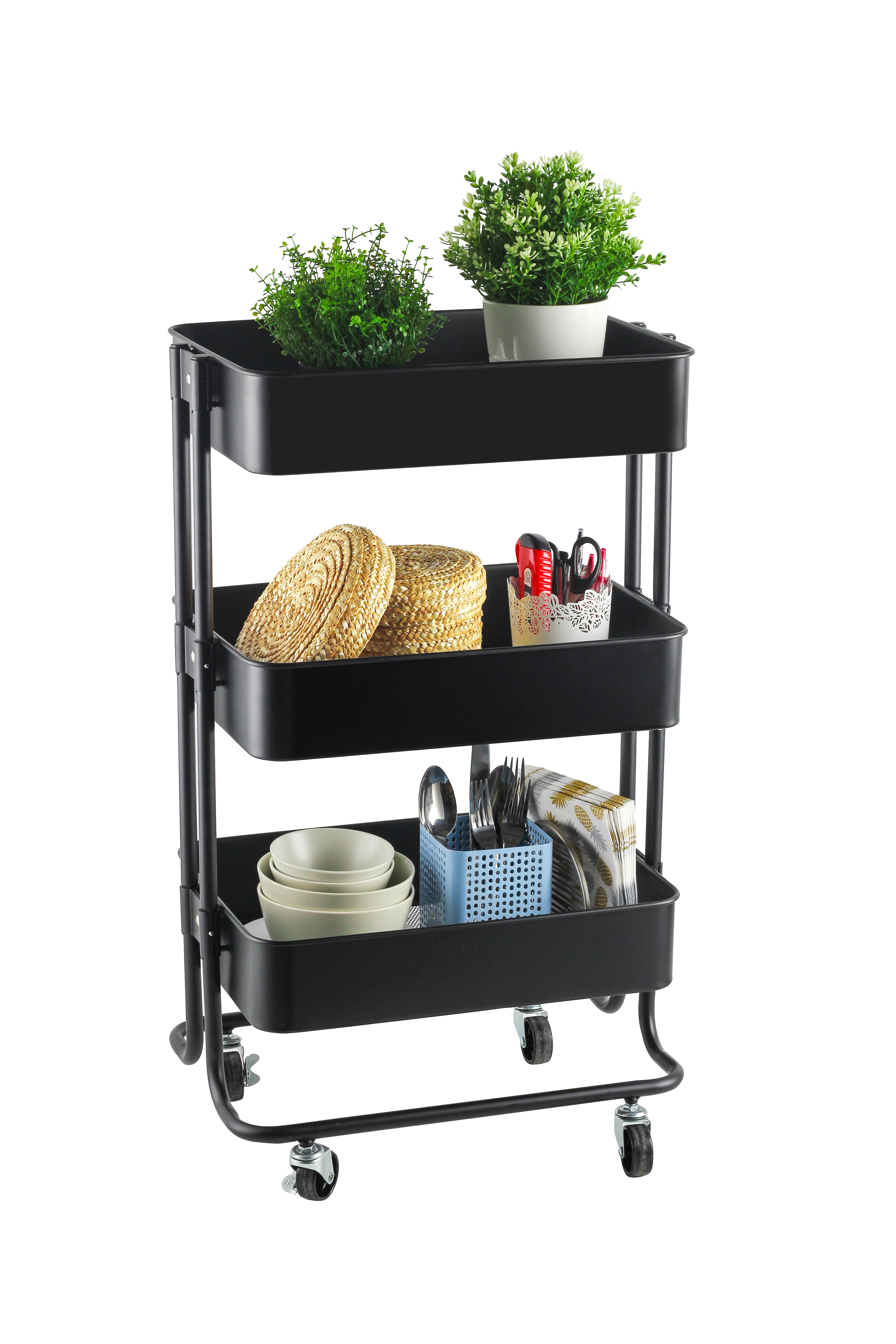 STORAGE TROLEY WITH 3 TIER BLACK W44.5 X H78.5 X L30CM