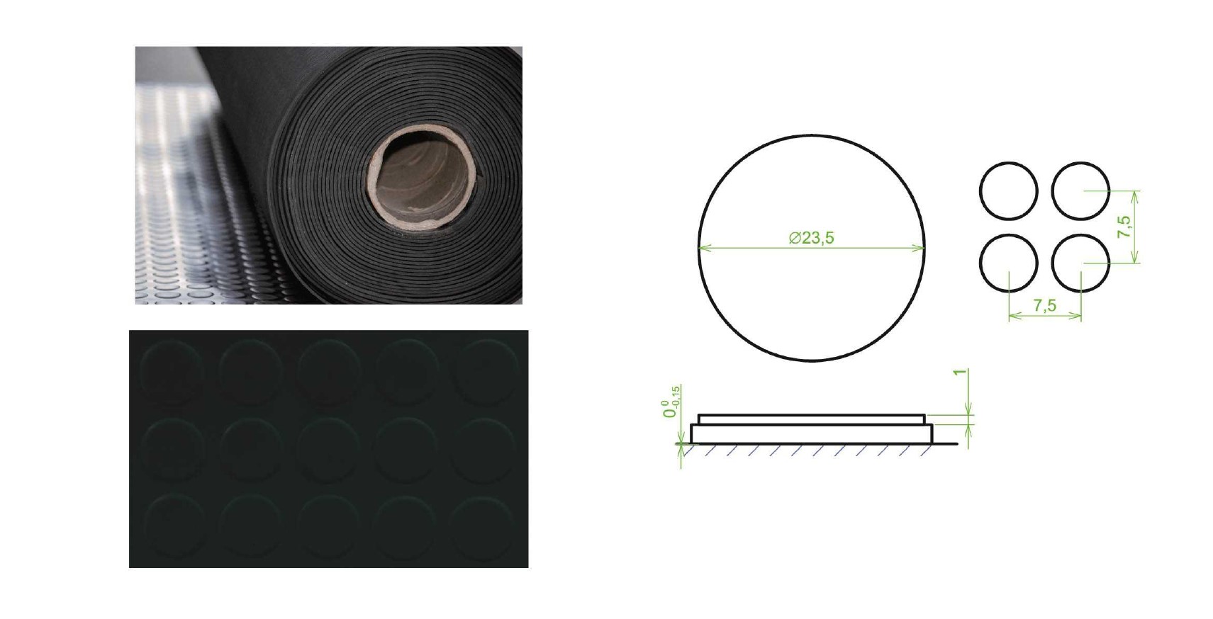 RUBBER MATTING COIN PAT WIDTH 1.25M THICKNESS 3MM PRICE PER METER