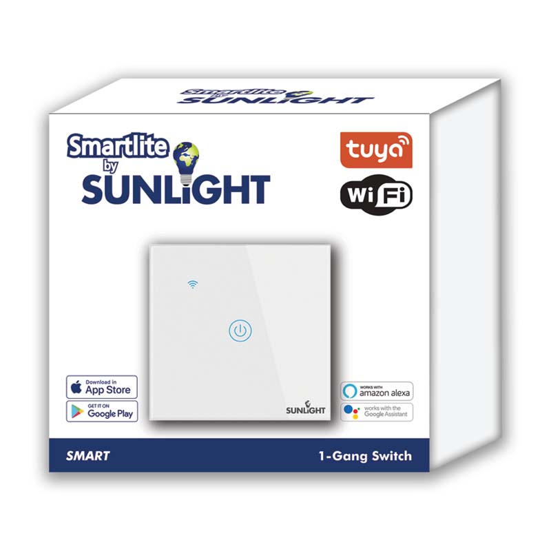 SUNLIGHT SMART 1-GANG 1-WAY SWITCH (ON/OFF) 10AMP LOAD (200W) WIFI TUYA APP