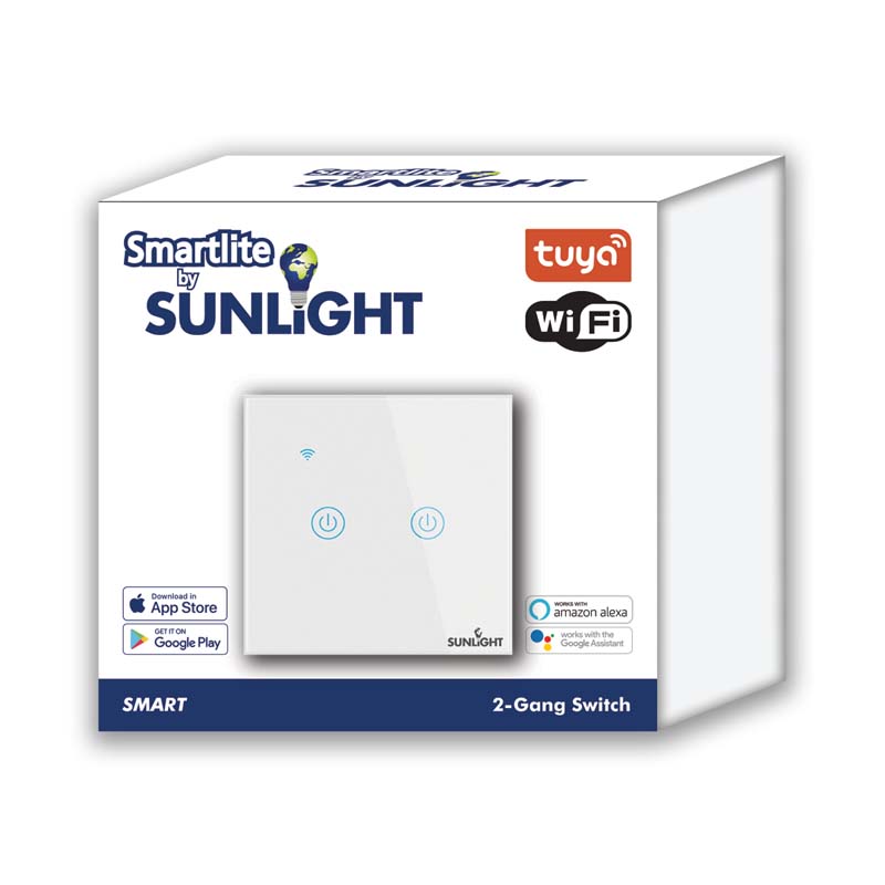 SUNLIGHT SMART 2-GANG 1-WAY SWITCH (ON/OFF) 10AMP LOAD (200W) WIFI TUYA APP