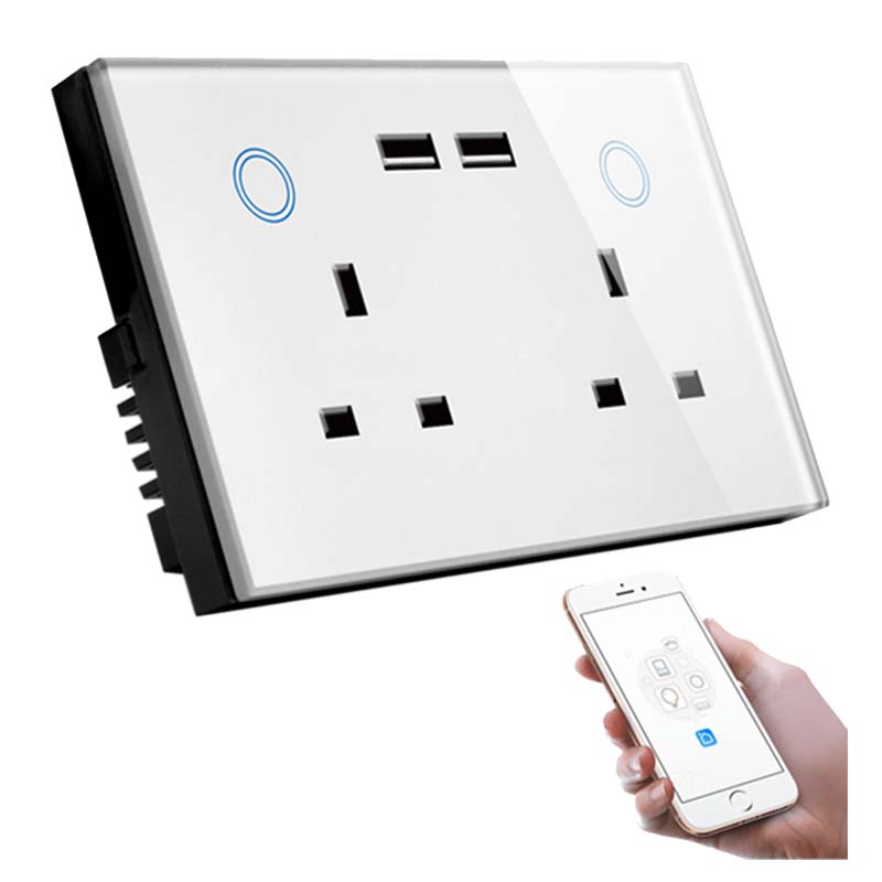 SUNLIGHT SMART 2 GANG DOUBLE SOCKET WITH USB CHARGER 13AMP (4A USB) WIFI TUYA APP