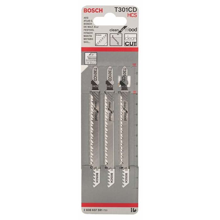 BOSCH T 301 CD CLEAN WOOD JIGSAW BLADES 3PCS FOR WOOD