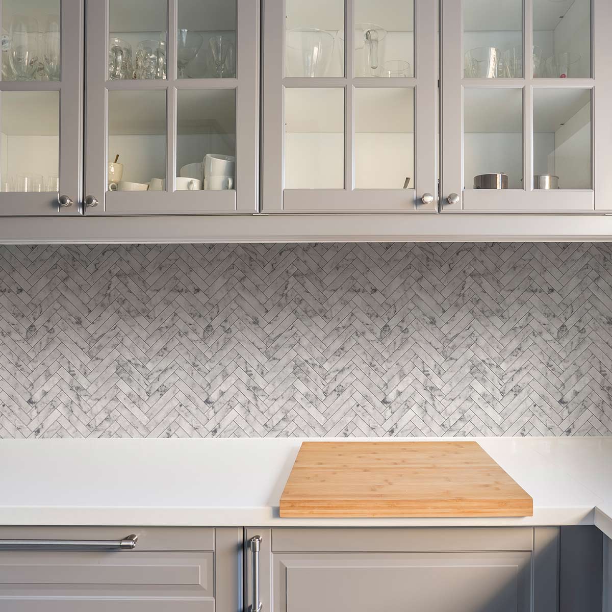 CONTOUR ANTIBAC WALLPAPER WHITE MARBLE CHEVRON TILE