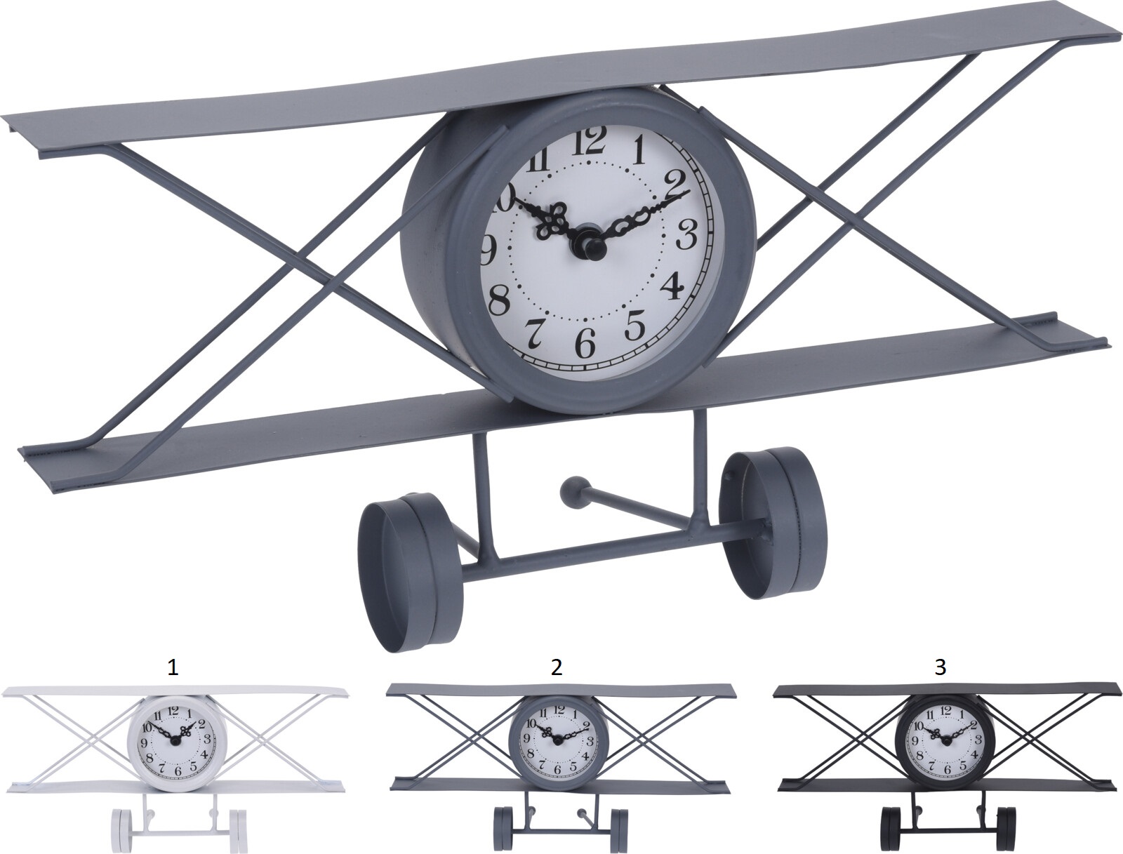 CLOCK AIRPLANE SHAPE 3 ASSORTED COLORS