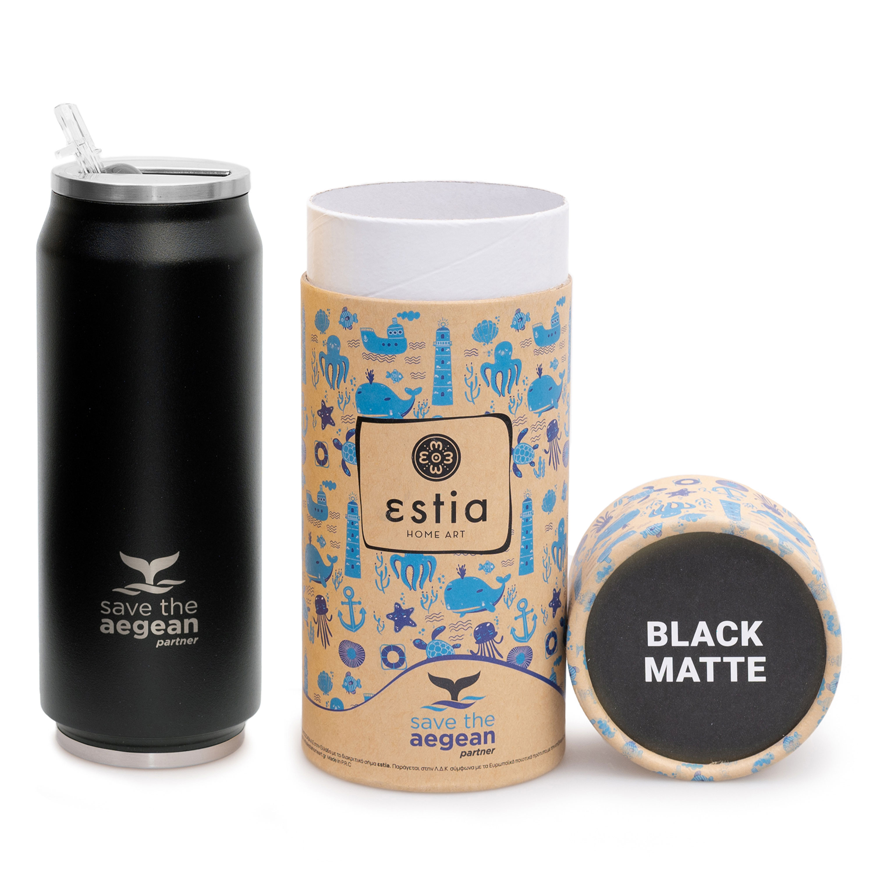 ESTIA 01-7843 TRAVEL MUG BLACK SAVE THE AEGEAN 500ML