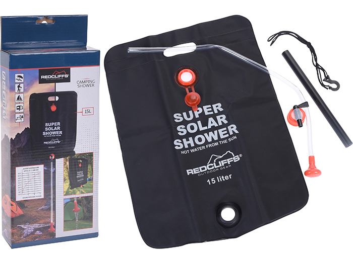 REDCLIFFS SOLAR FOLDABLE BAG CAMPING SHOWER BLACK 15LT