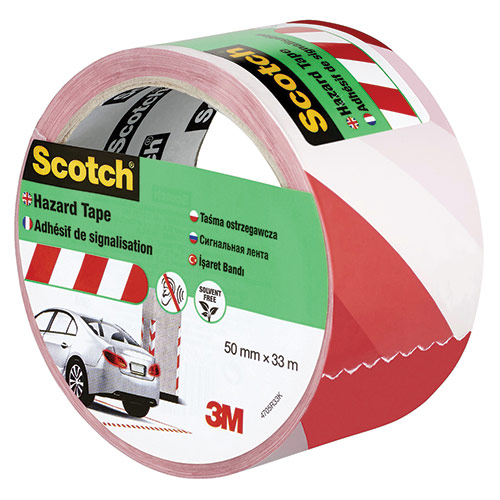 3M SCOTCH HAZARD TAPE 50MM X 33M RED/ WHITE 