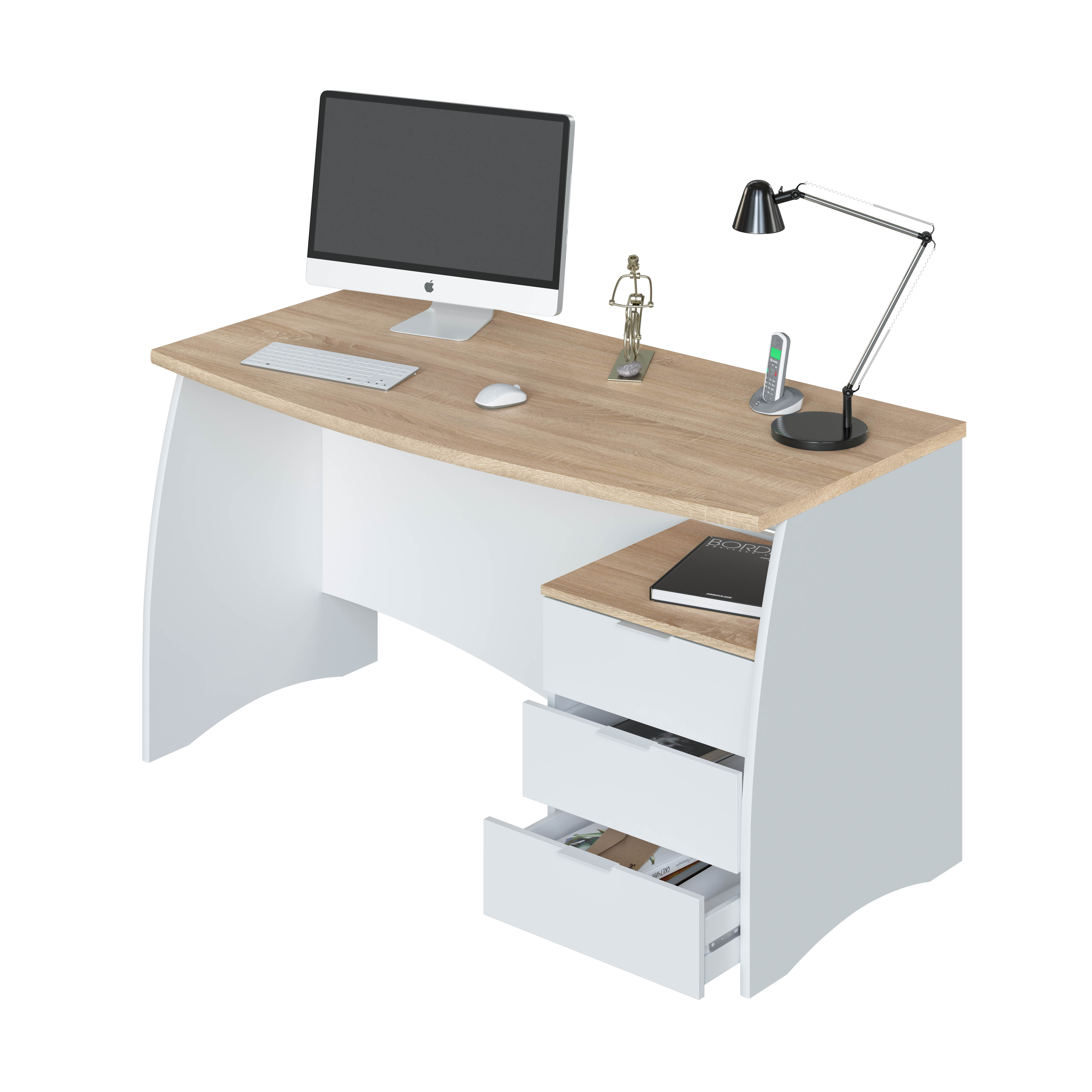 FORES ESTIL DESK WITH 3 DRAWERS 74X136X67CM WHITE/OAK