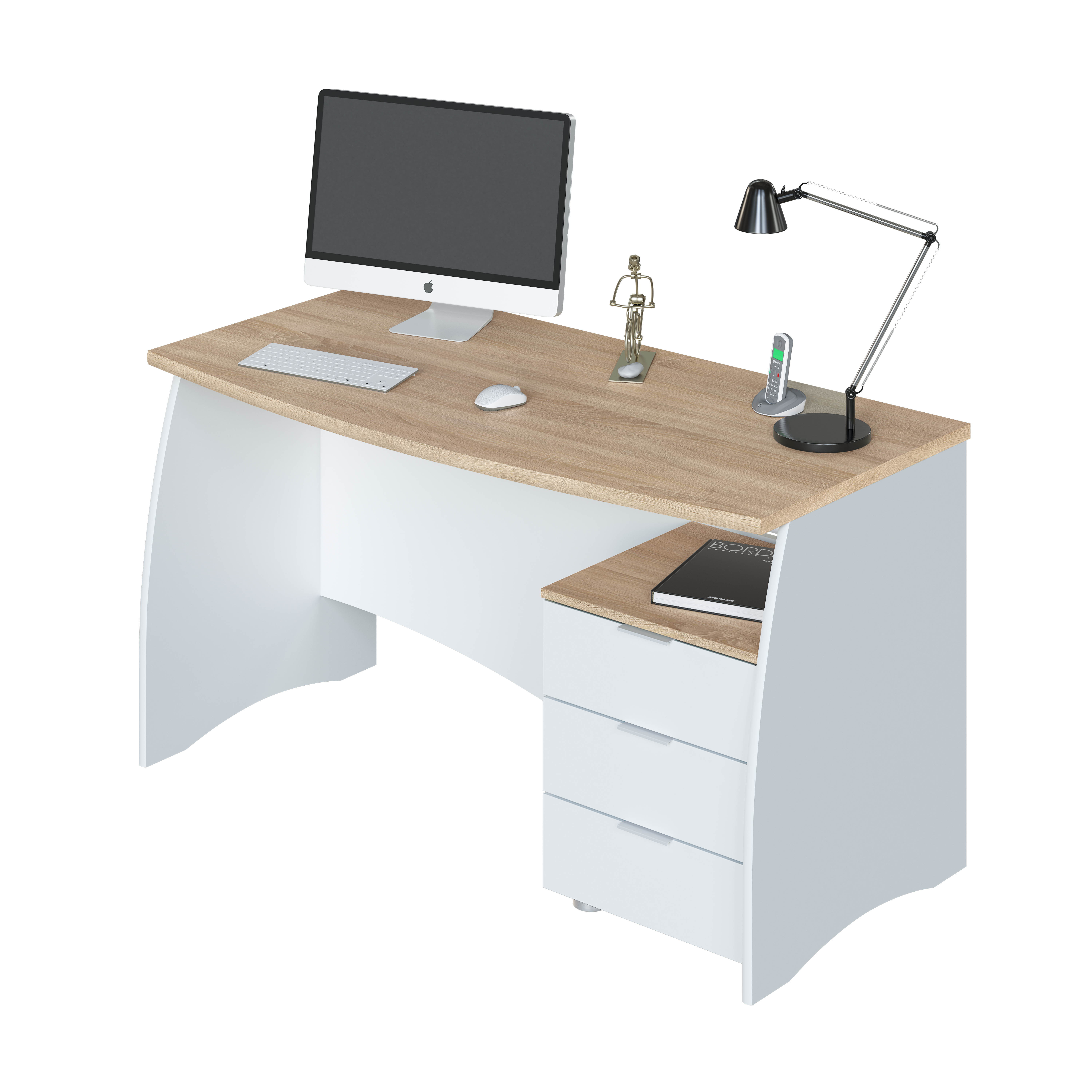 FORES ESTIL DESK WITH 3 DRAWERS 74X136X67CM WHITE/OAK