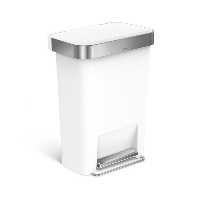 SIMPLEHUMAN PLASTIC RECTANGULAR STEP CAN WHITE 45L