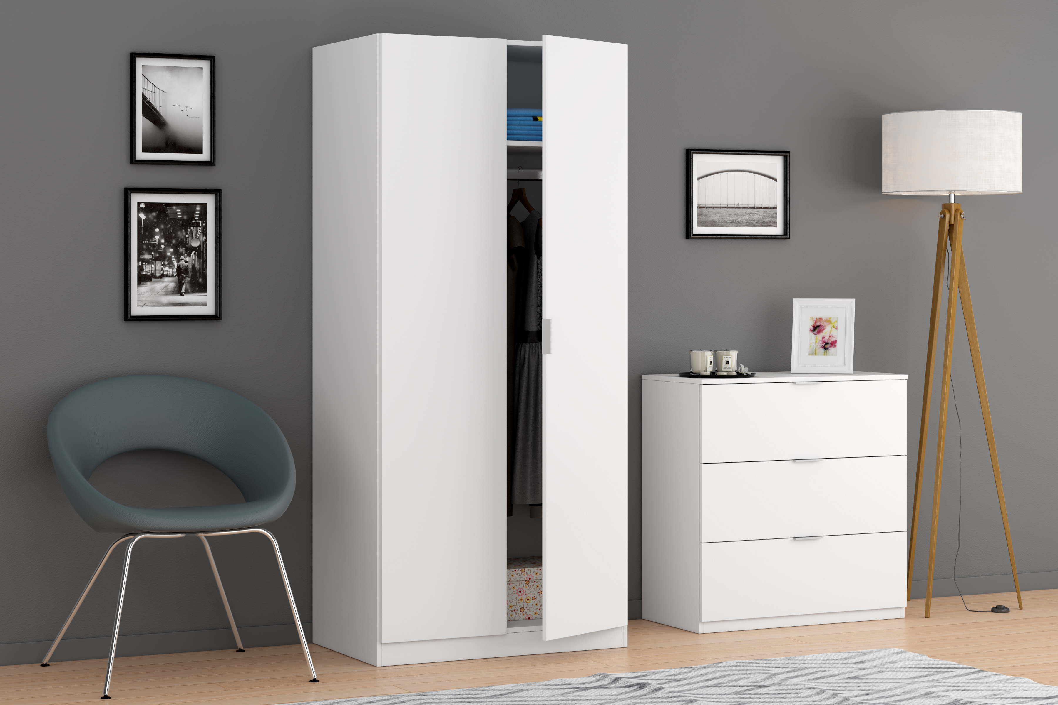 FORES LCX022O WARDROBE 2 DOORS WHITE 180X81X52CM