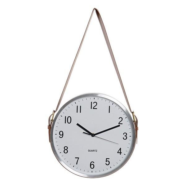 ALUMINIUM CLOCK LEATHER 33CM GOLD