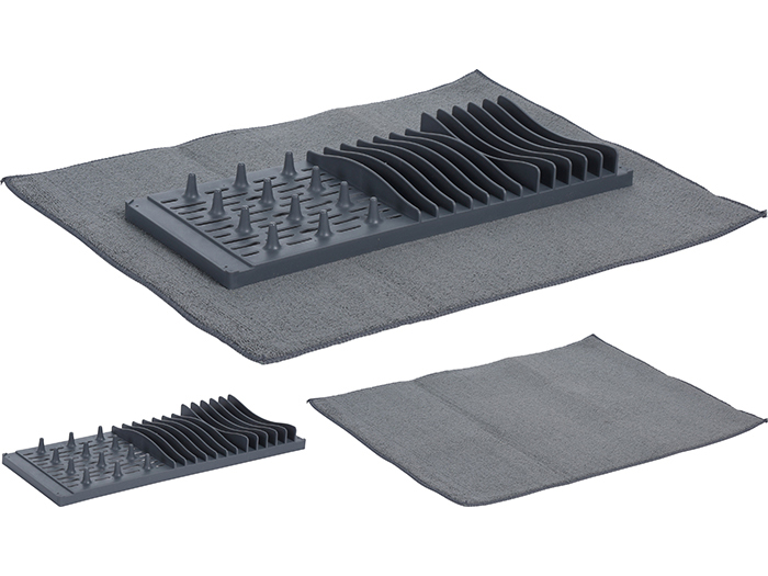 DISH DRAINER PLASTIC WITH MICROFIBER DRYING MAT SET GREY 2PCS 40X16X4CM