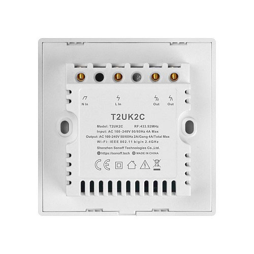 SONOFF T2 UK 2C WIFI SMART WALL TOUCH SWITCH WHITE