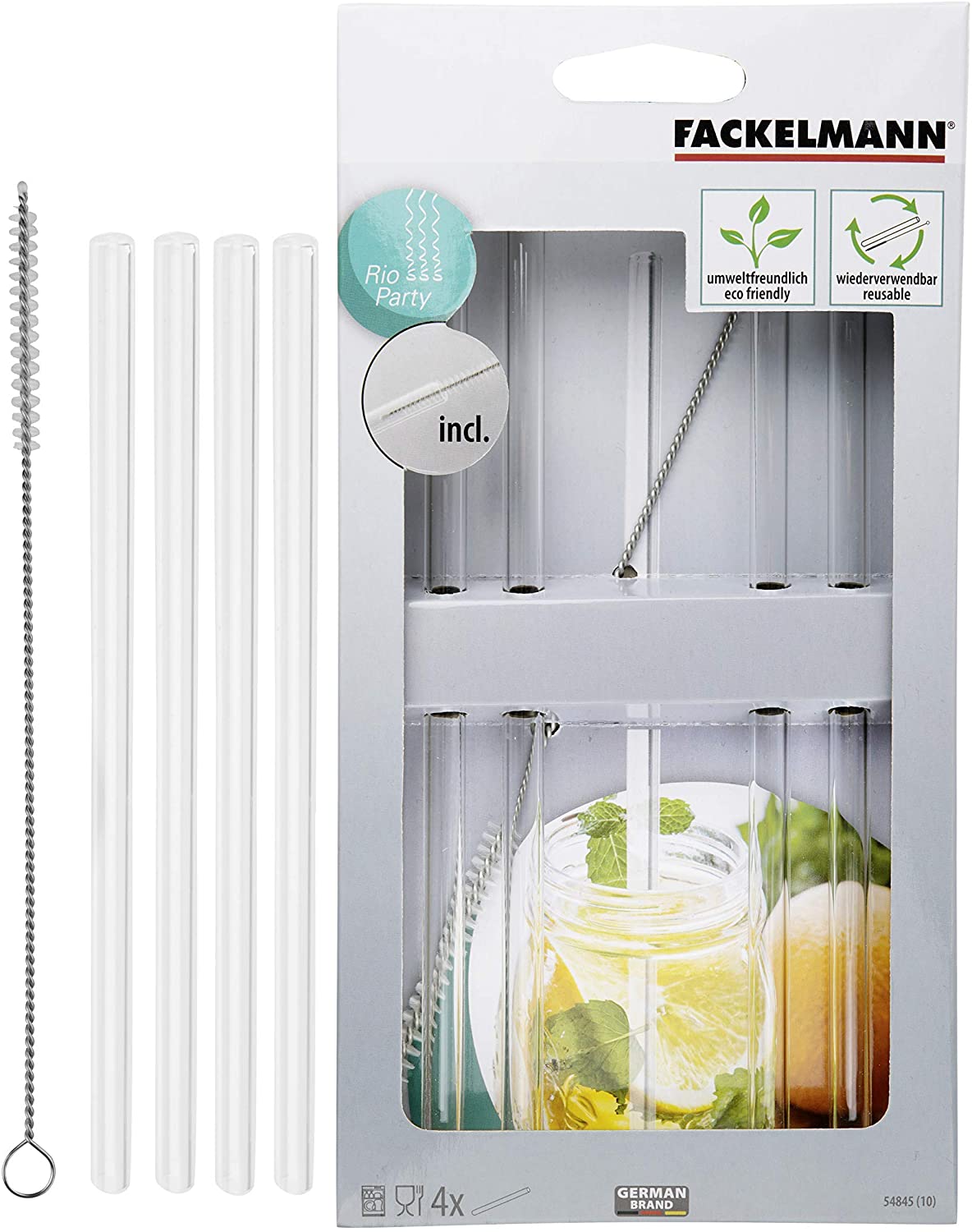 FACKELMANN STRAWS GLASS & BRUSH 4PCS