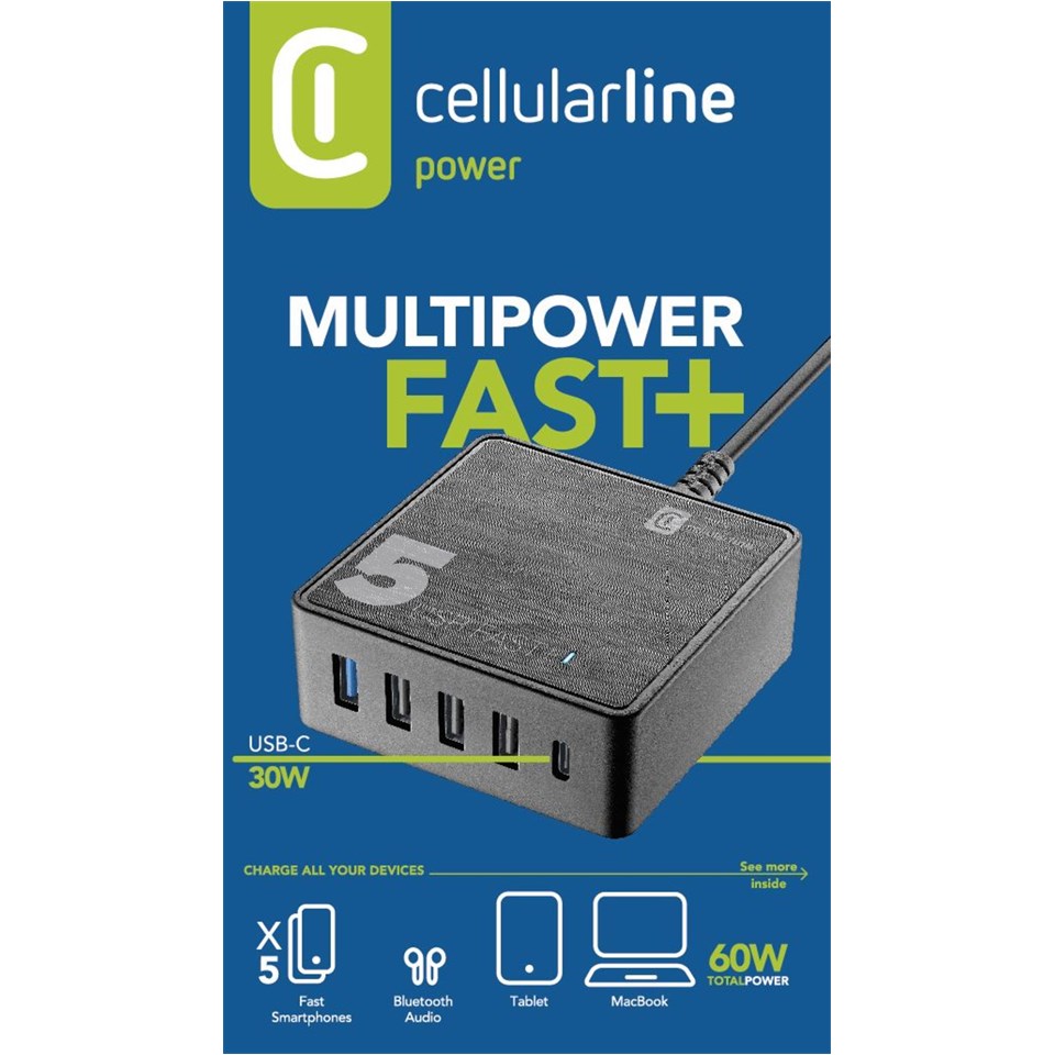 CELLULAR LINE FAST CHARGER 5USB 60W BLACK