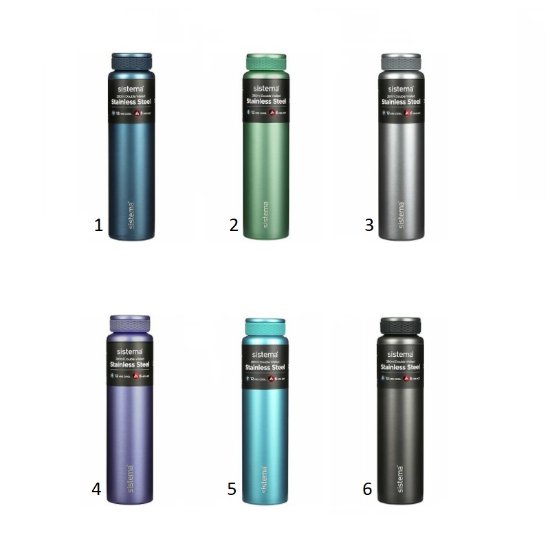 SISTEMA HYDRATION BOTTLE STAINLESS STEEL 280ML 6 ASSORTED COLORS