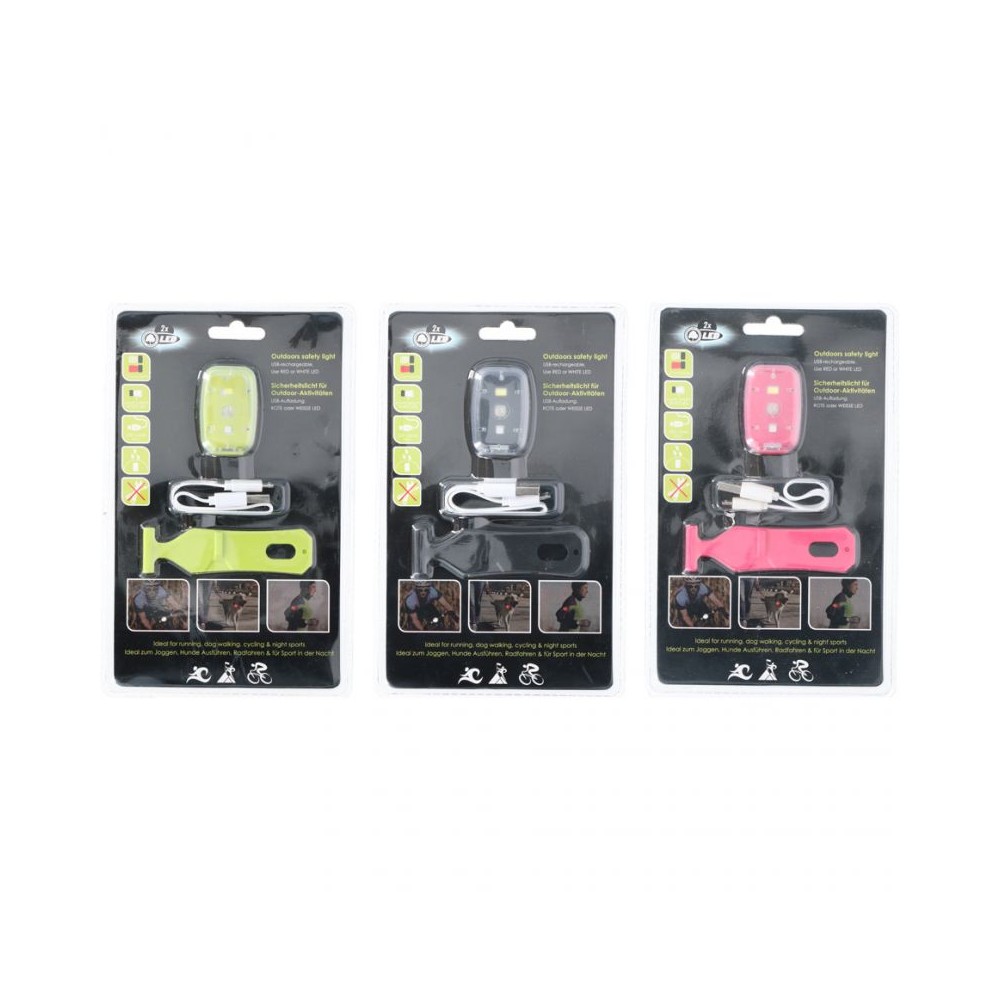 BICYCLE GEAR FRONT/REAR LIGHT USB CHARGE 3 ASSORTED COLORS