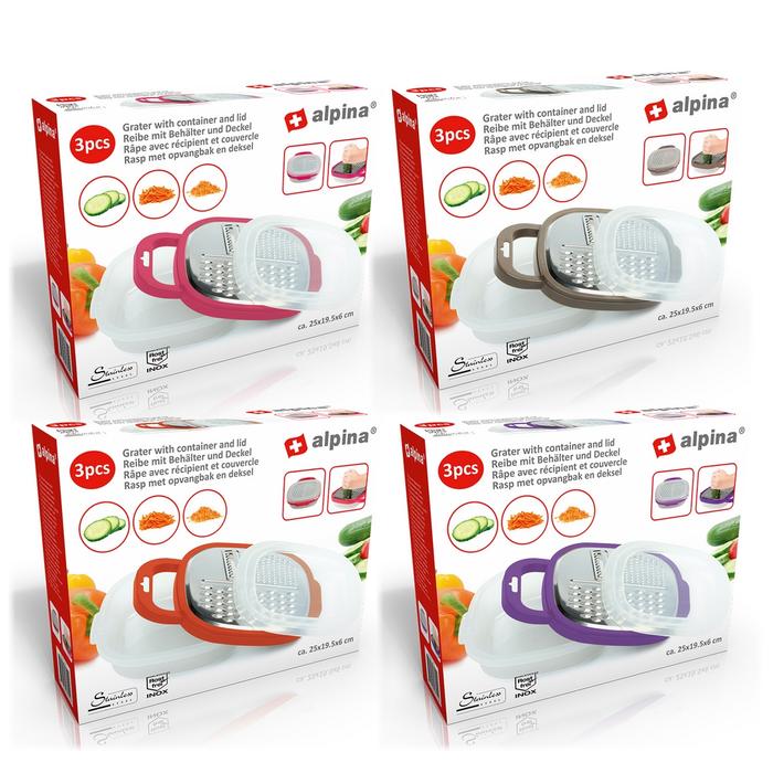 ALPINA SET 3PCS GRATER WITH CONTAINER 4 ASSORTED COLORS