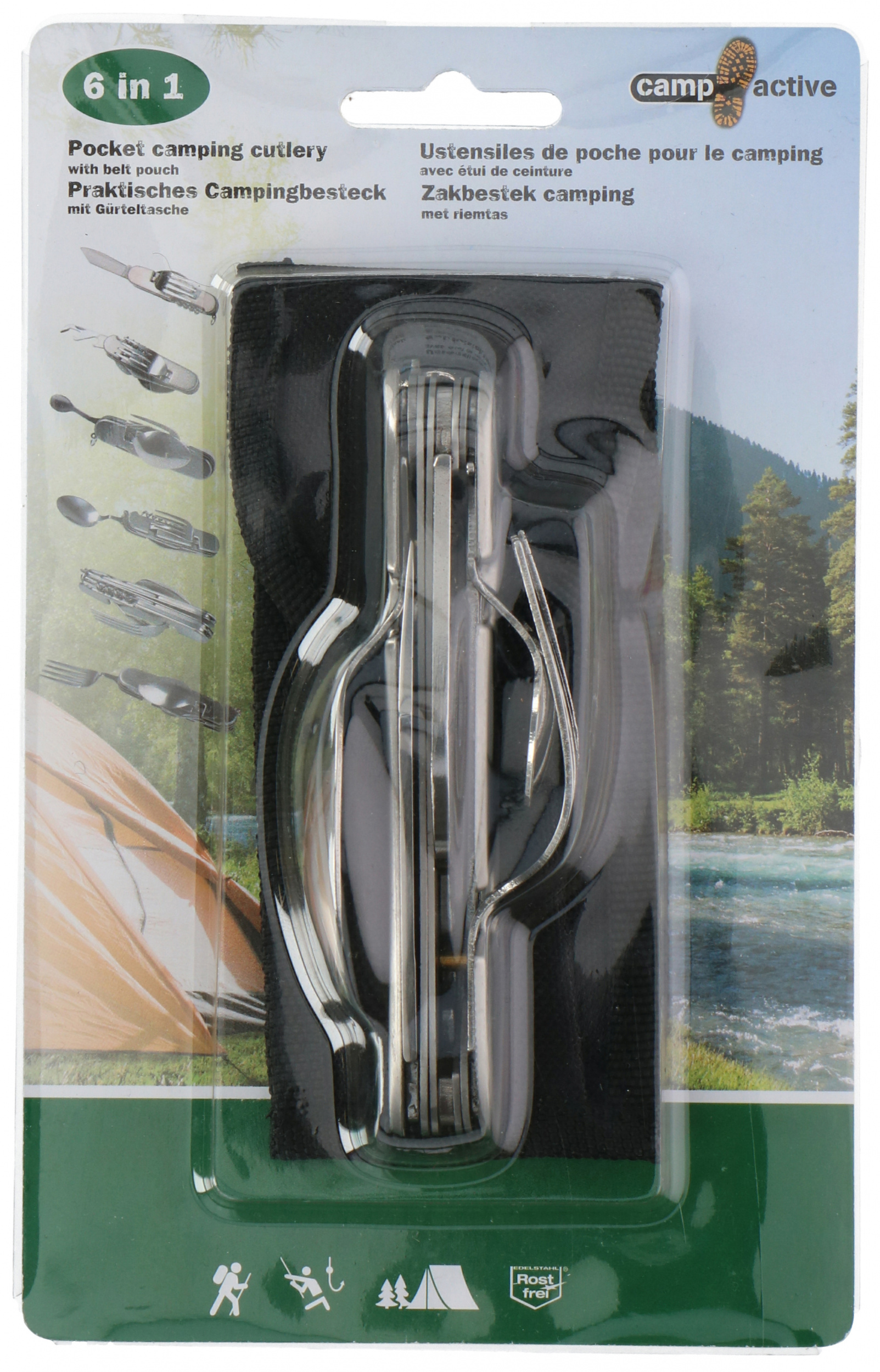 CAMP ACTIVE  CAMPING CUTLERY SET STEINLESS STEEL 6-IN-1