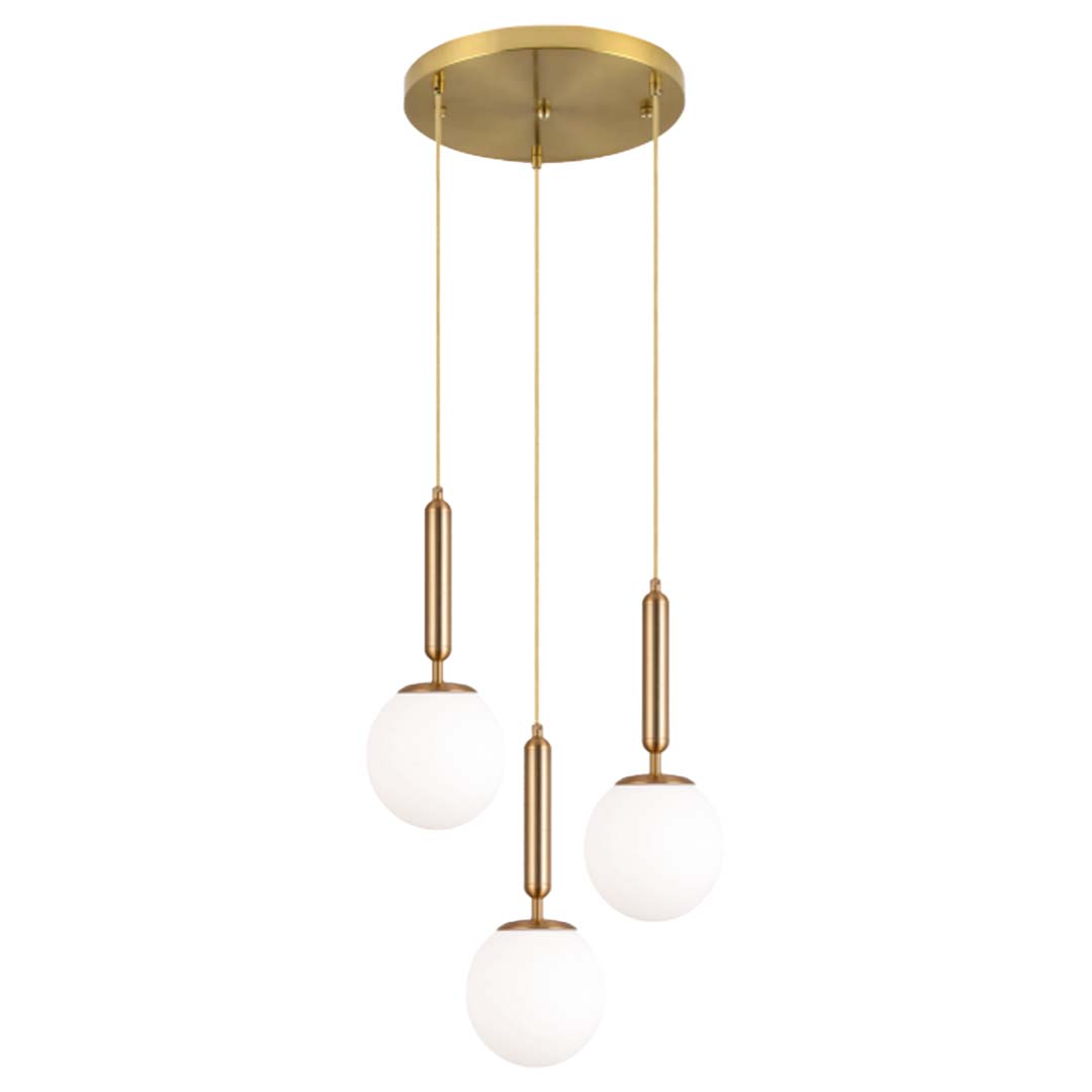 SUNLIGHT 'PAULO' 3xE27 (MAX.3x40W) PENDANT LIGHT ROUND BRASS+FROSTED GLASS Ø270xH1200MM