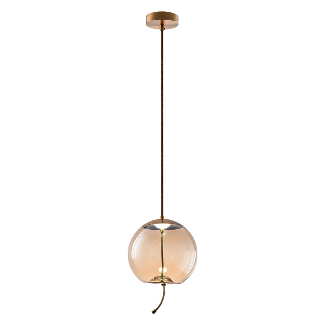 SUNLIGHT 'SHARD' LED 4W PENDANT LIGHT BRASS+AMBER GLASS 200LM 3000K Ø305xH1200MM