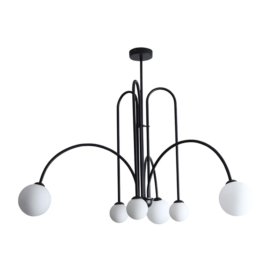 SUNLIGHT 'FRANGESCA' 6xG9 (MAX.6x40W) CEILING LIGHT BLACK+FROSTED GLASS Ø800xH650MM