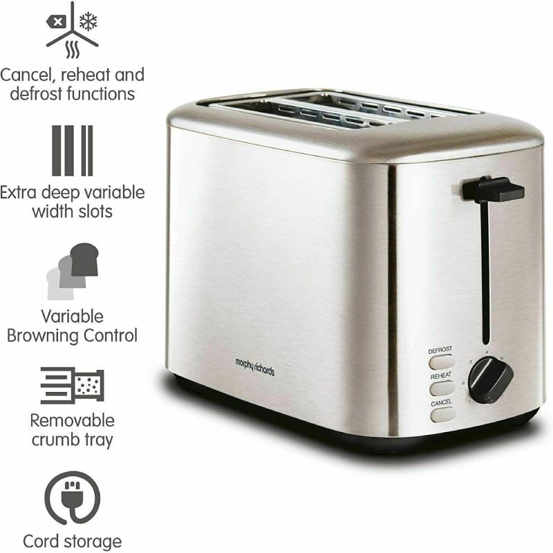 MORPHY RICHARDS 220067 EQUIP ΤΟΣΤΙΕΡΑ 2 ΦΕΤΩΝ 800W BRUSHED ΑΝΟΞΕΙΔΩΤΟ ΑΤΣΑΛΙ