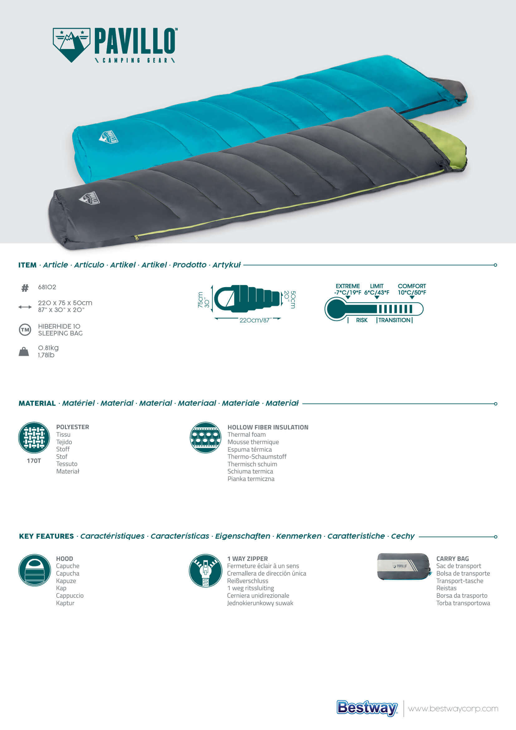 BESTWAY MUMMY SLEEPING BAG 220X75X50CM